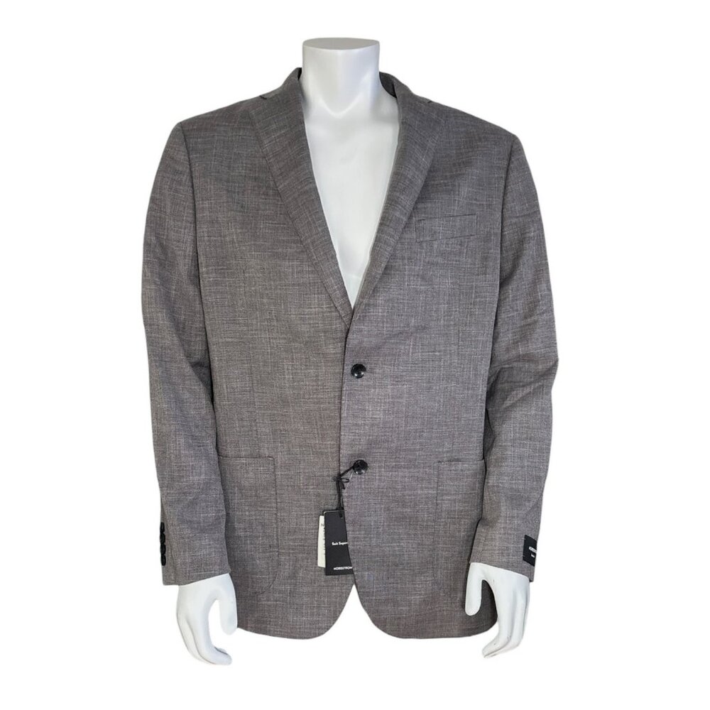 NWT Nordstrom Trim Fit Grey Tick Weave Poly Linen Sport Coat 44L Suit Jacket